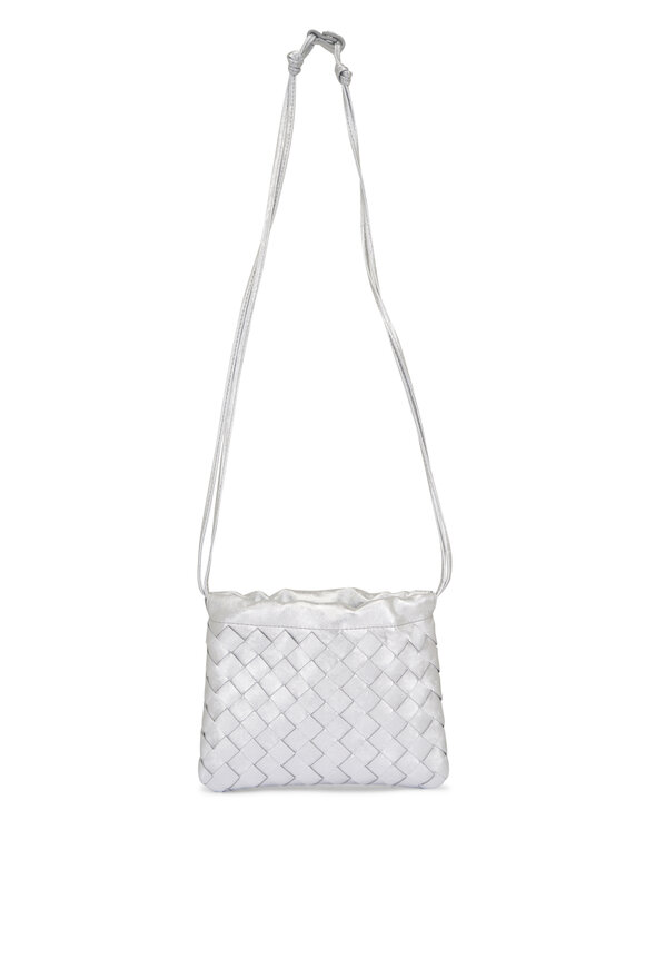 Bottega Veneta Small Dustbag Silver Intrecciato Leather Pouch