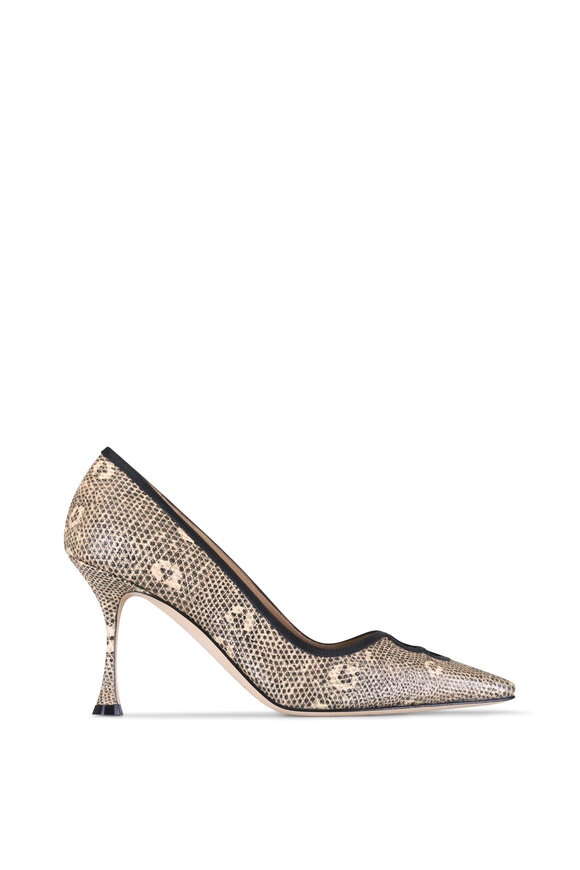 Manolo Blahnik Berry Black Embossed Leather Pump, 90mm - view 3