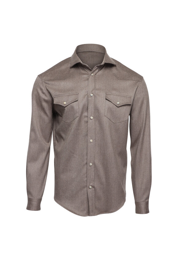 Marco Pescarolo Beige Wool Snap Overshirt