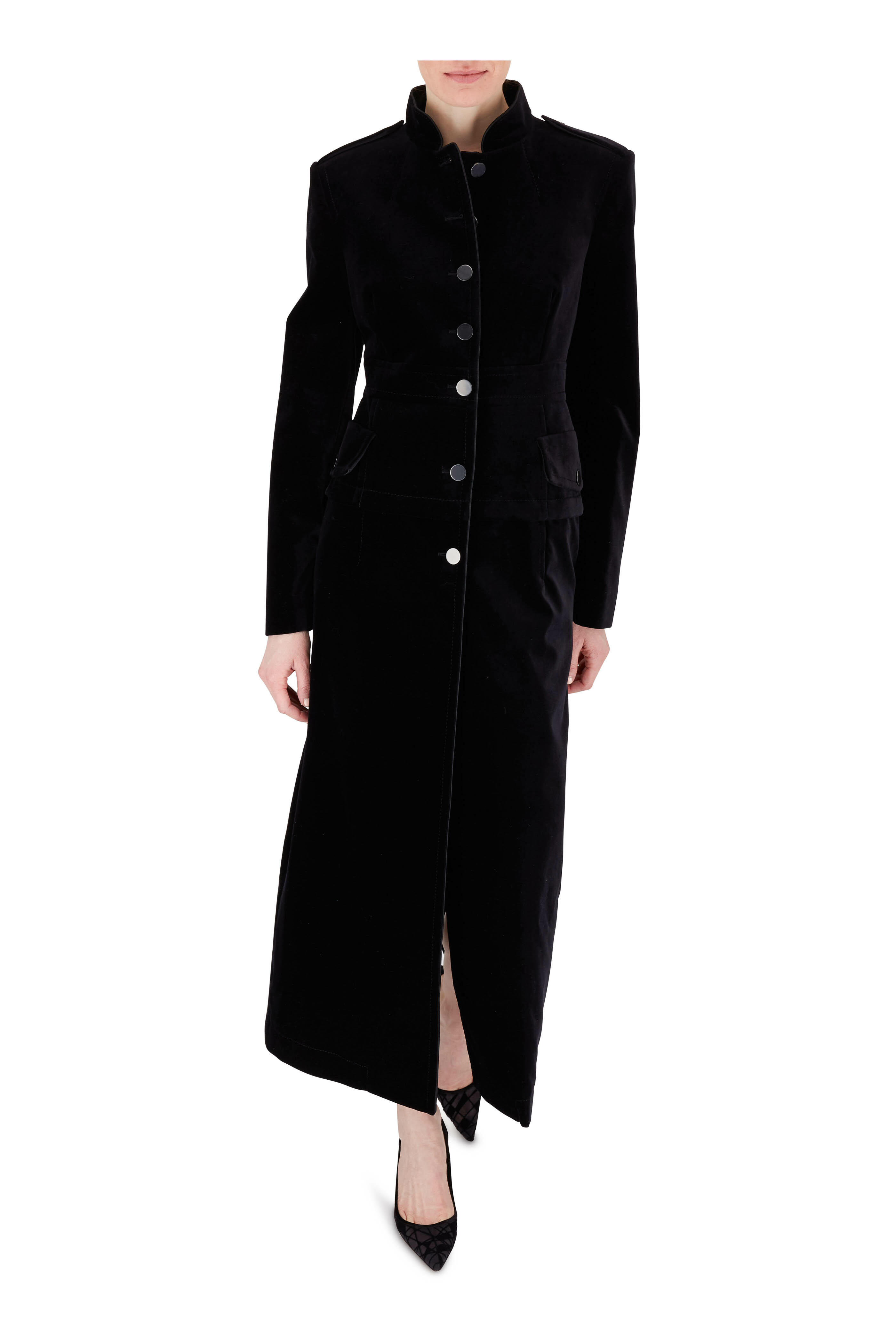 Tom Ford - Black Velvet Long Button Front Coat