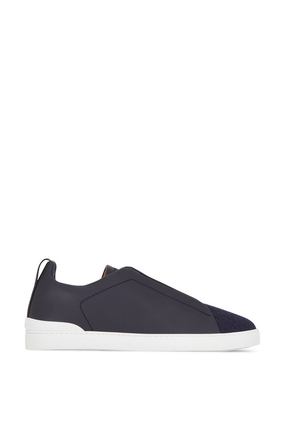 Zegna - Triple Stitch Navy Wool Low Top Sneaker