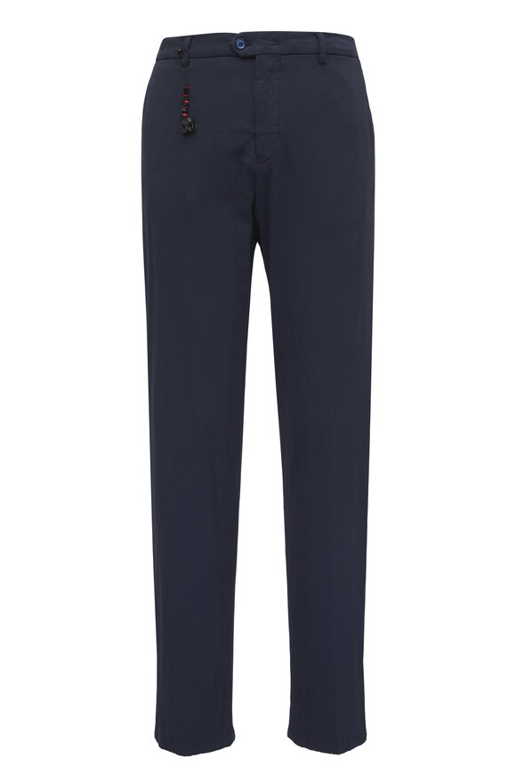 Marco Pescarolo Navy Blue Cotton & Silk Casual Pant