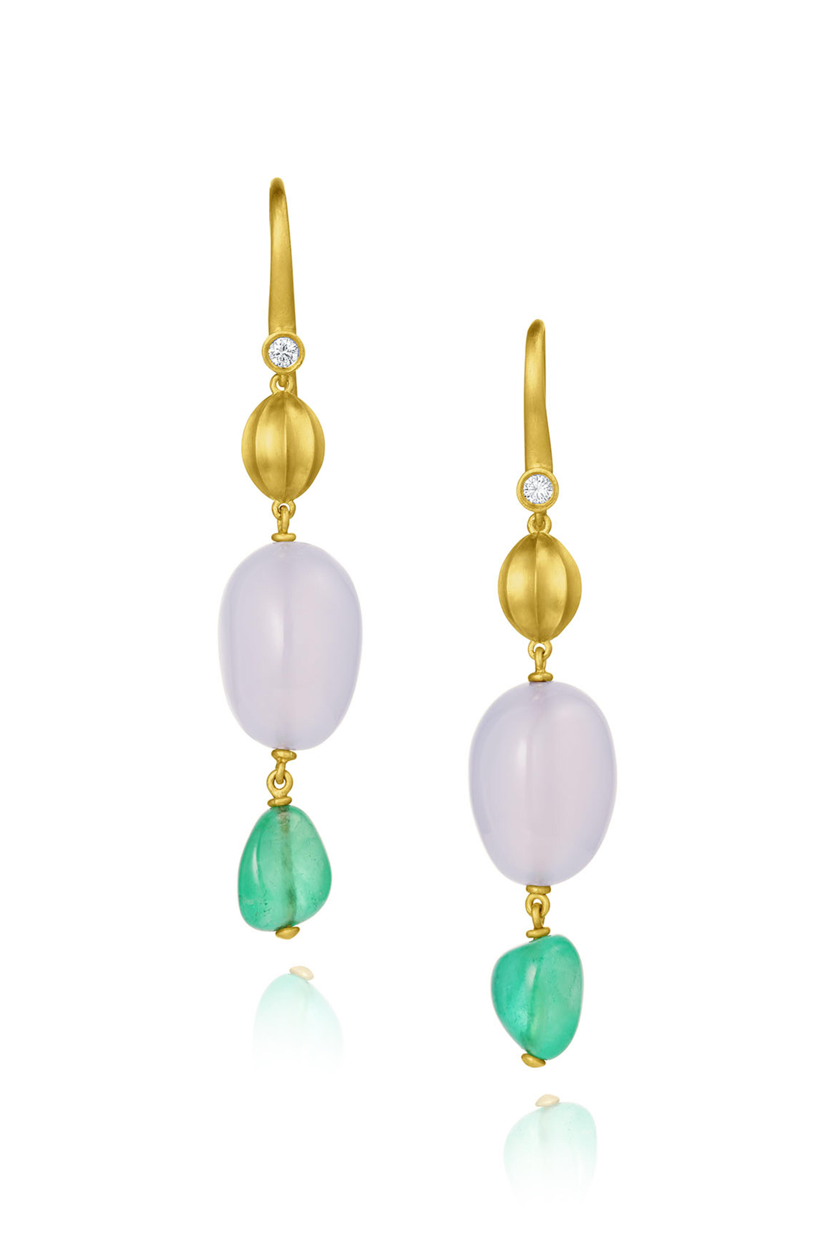 Leigh Maxwell - 18k Yellow Gold Medium Wave Beaded Earring - view 1