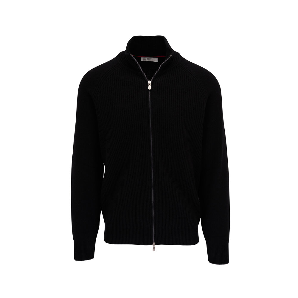Brunello Cucinelli - Black Ribbed Knit Cashmere Sweater