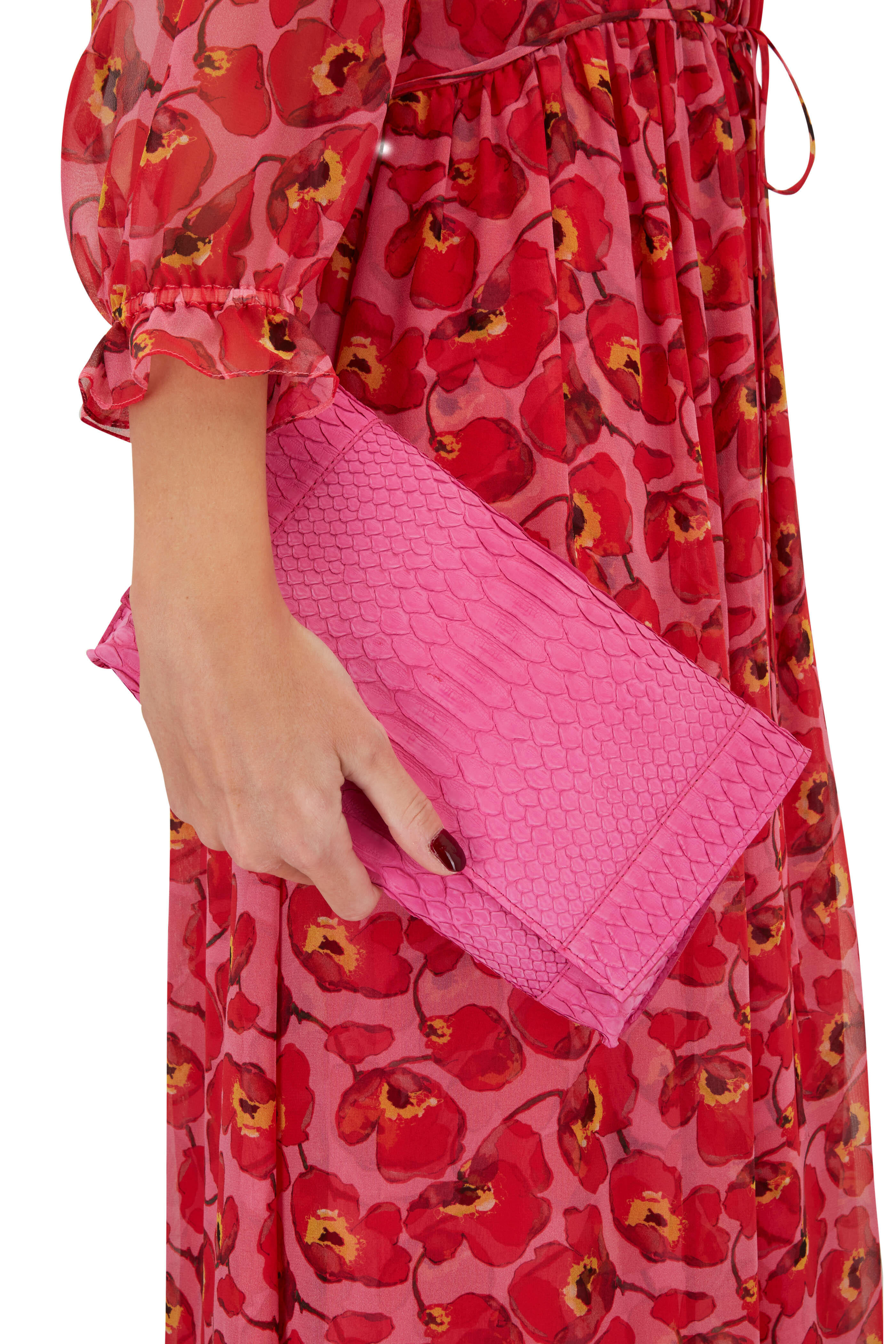 B May Bags - Fuchsia Suede Python Foldover Clutch