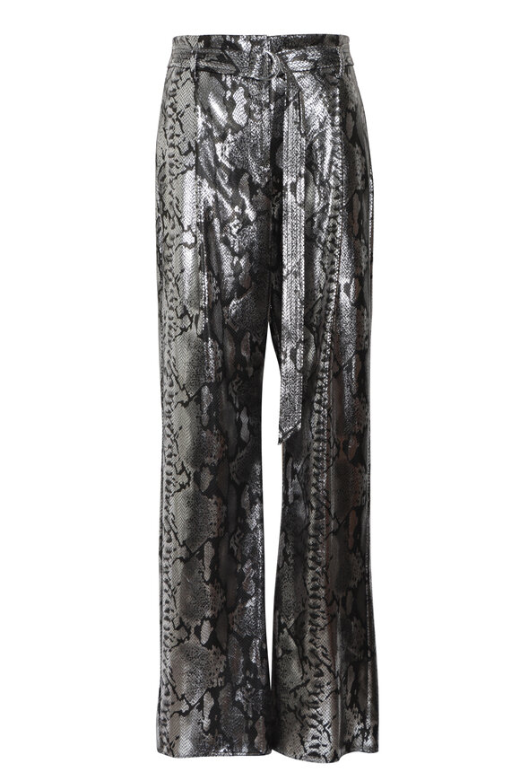 LaPointe Silver Snakeskin Belted Pant