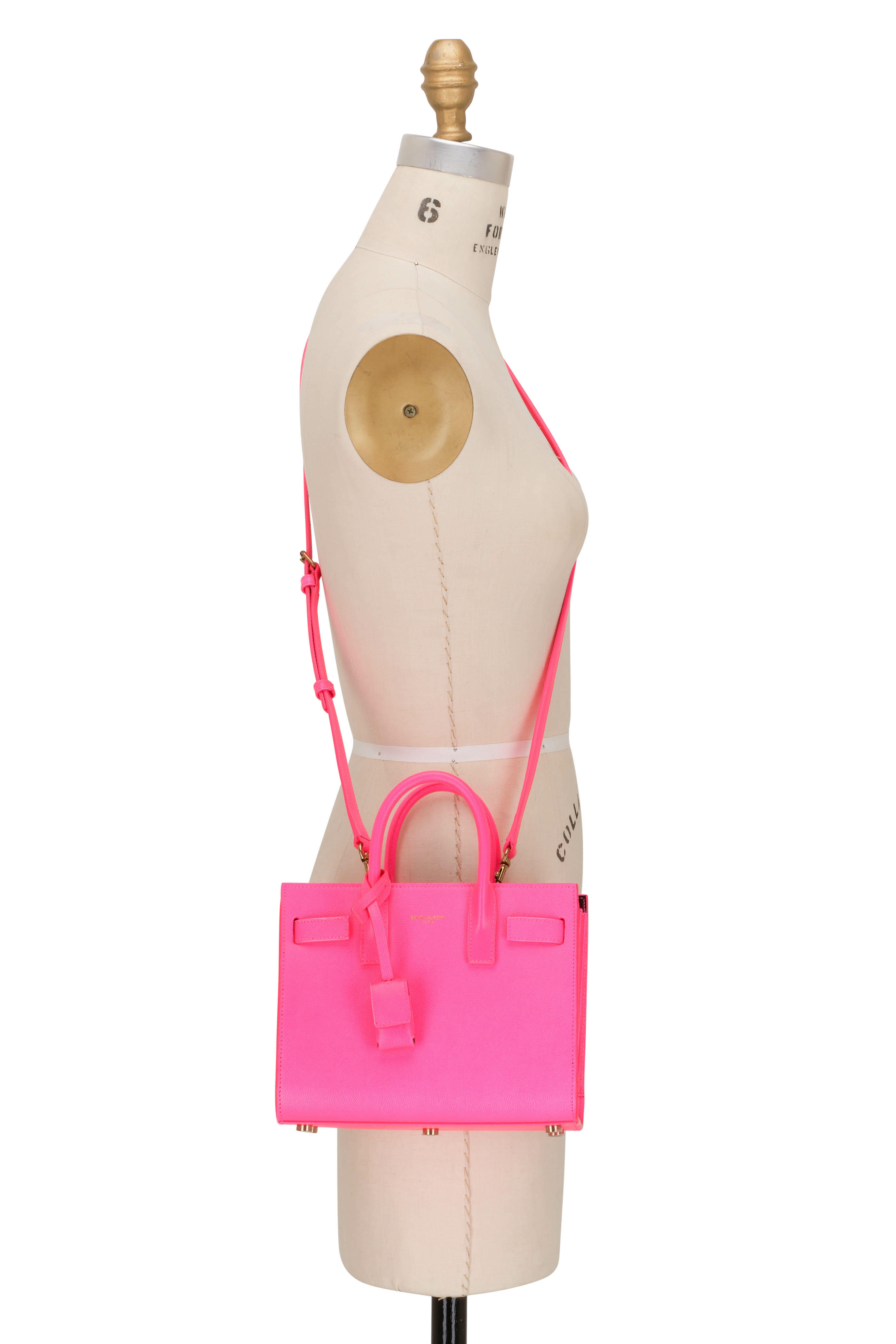 Saint Laurent Nano Sac De Jour Neon Leather Top Handle Bag In Pink