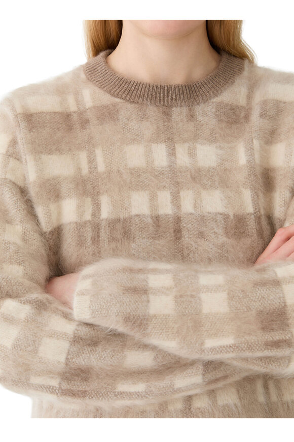 Lafayette 148 New York Taupe Plaid Brushed Cashmere Sweater - view 2