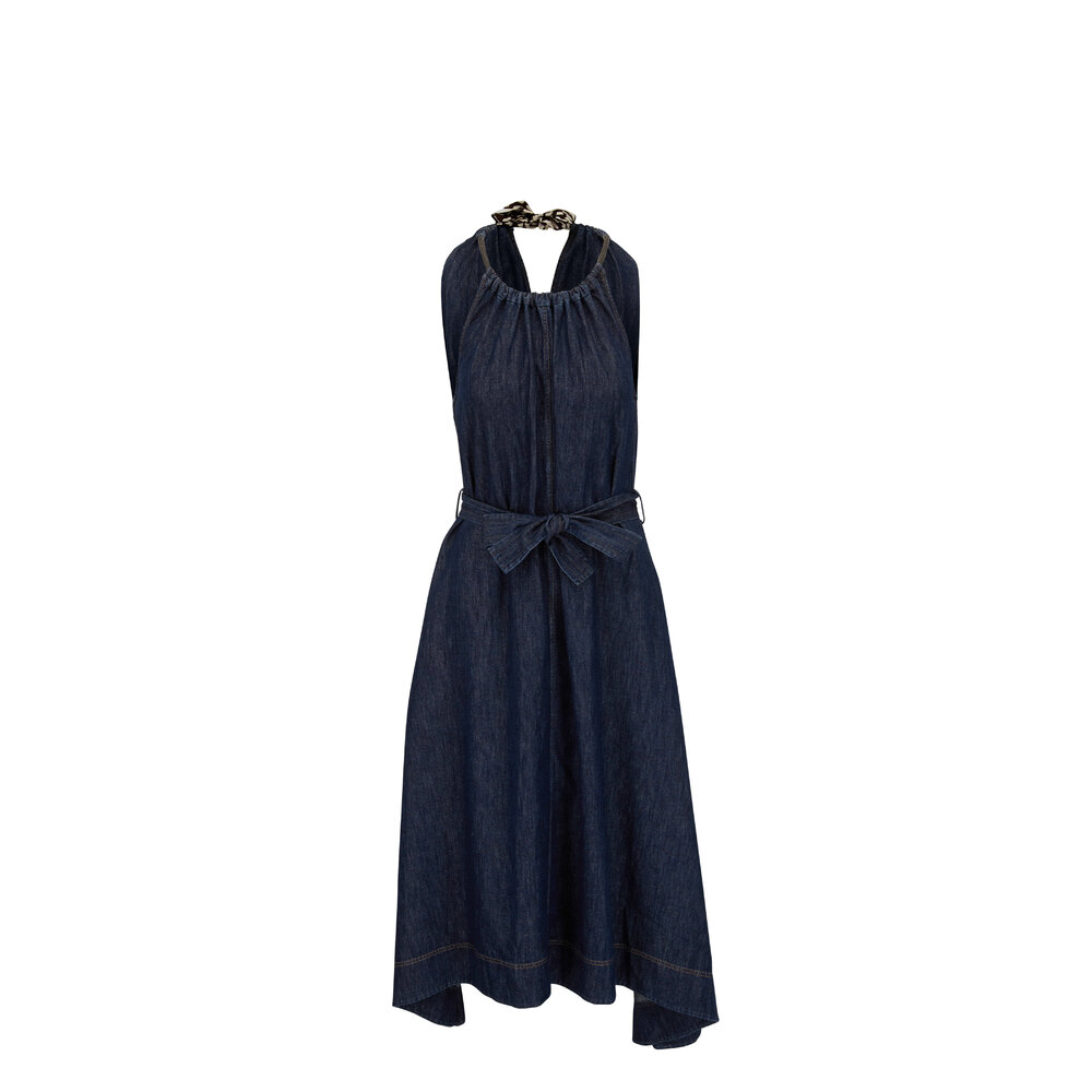 Brunello Cucinelli - Lurex Denim Tie Waist Midi Dress