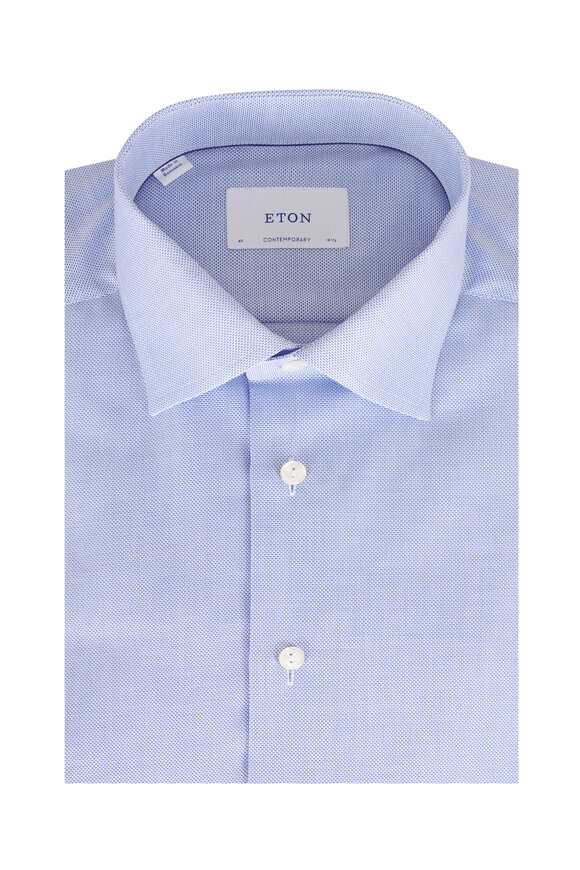 Eton Dark Blue Textured Cotton Dress Shirt - view 1