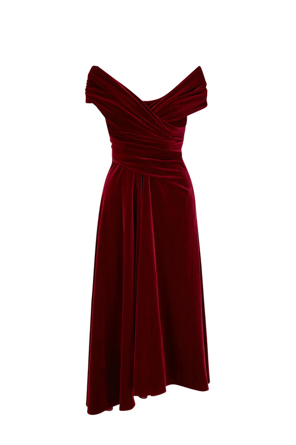 Talbot Runhof - Burgundy Stretch Velvet Midi Dress