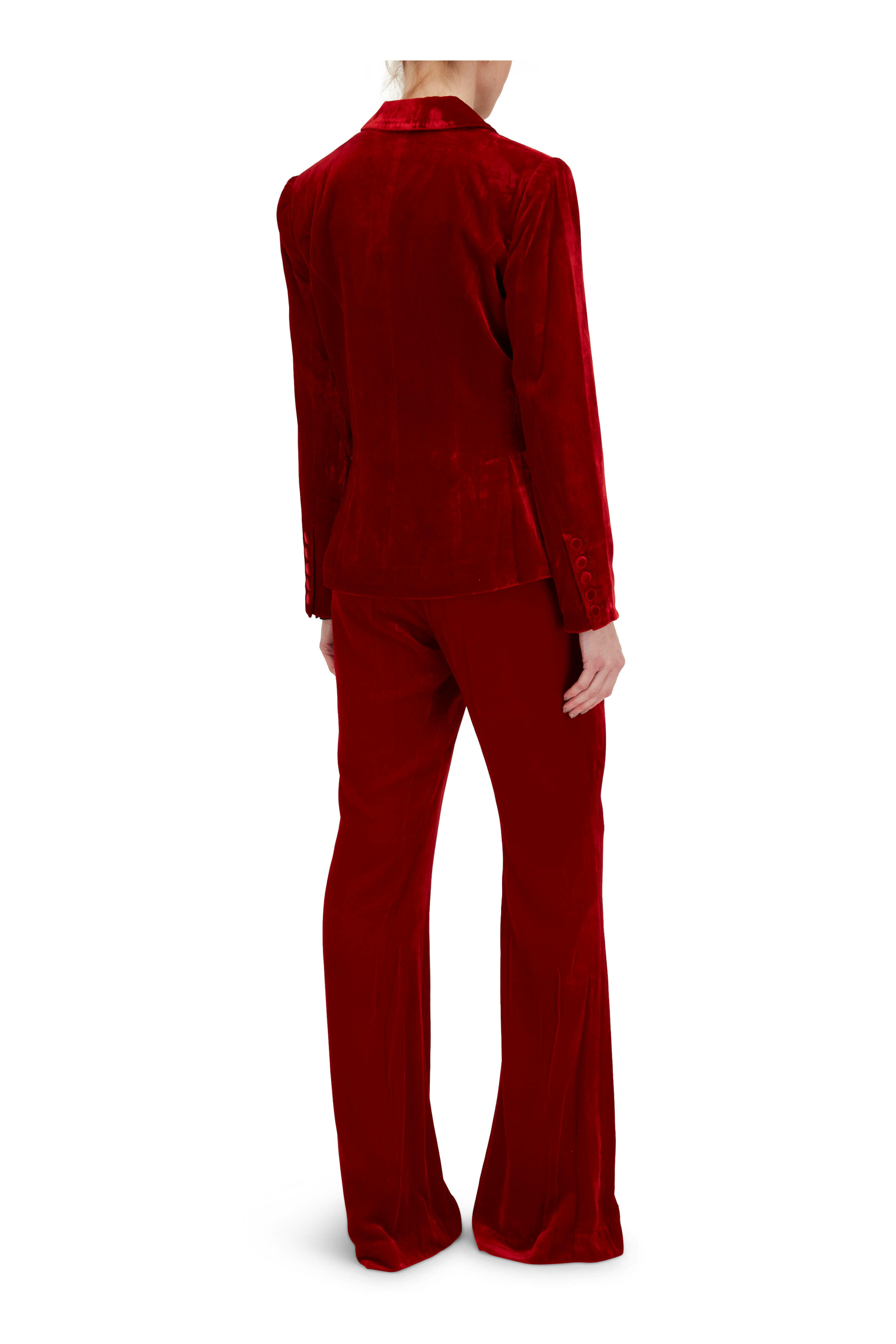 L'Agence - Lane Red Dahlia Printed Velvet Flare Pant