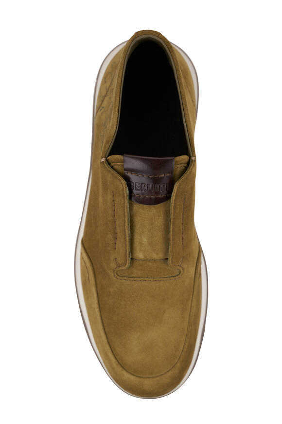 Berluti - Échappée Scritto Acid Green Suede Slip On Shoe