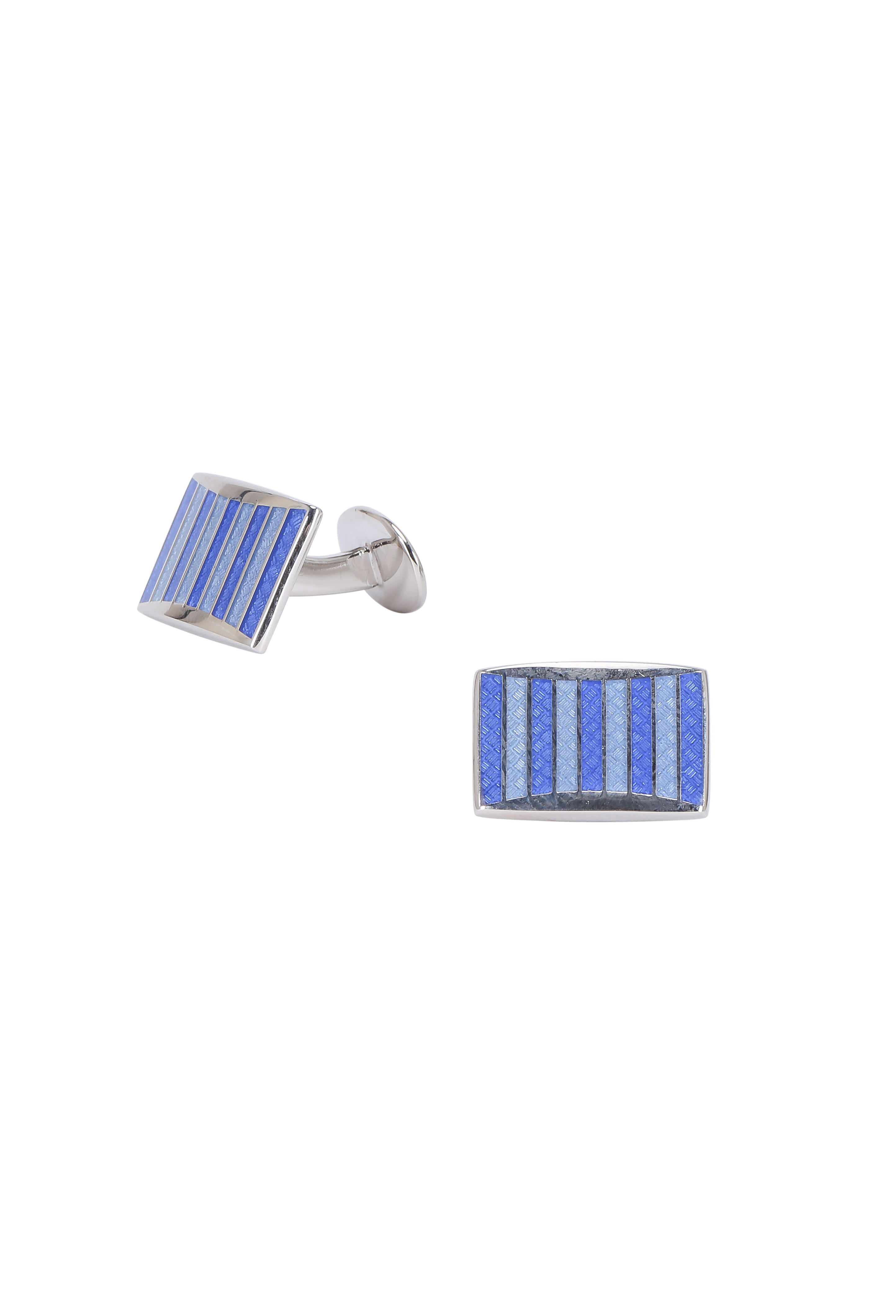 David Donahue - Sterling Silver Blue Striped Rectangle Cuff Links