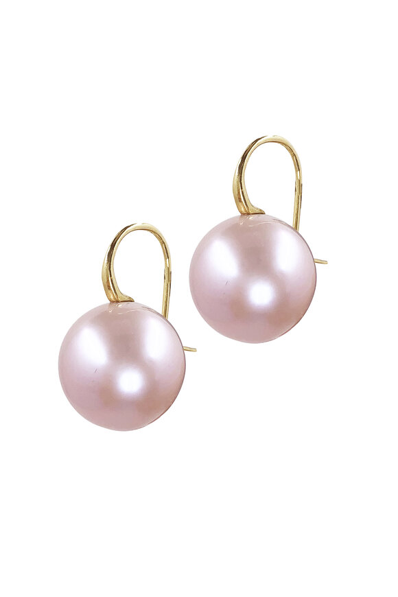 Ray Griffiths - 18K Yellow Gold Pink Pearl Earrings