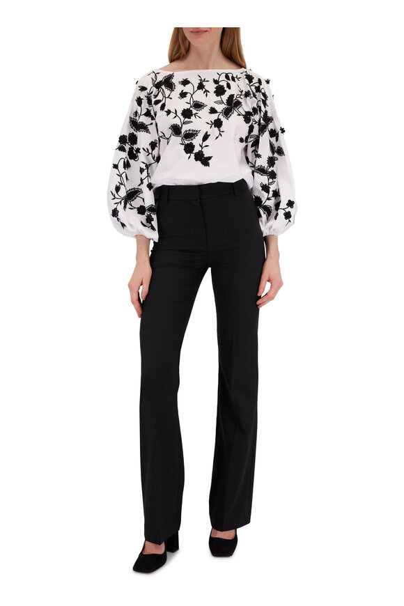 Carolina Herrera - Embroidered Puff Sleeve Boatneck Blouse 