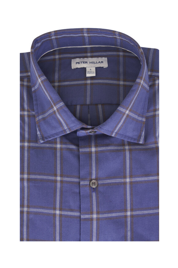 Peter Millar Blue Preston Performance Flannel Sport Shirt - view 1