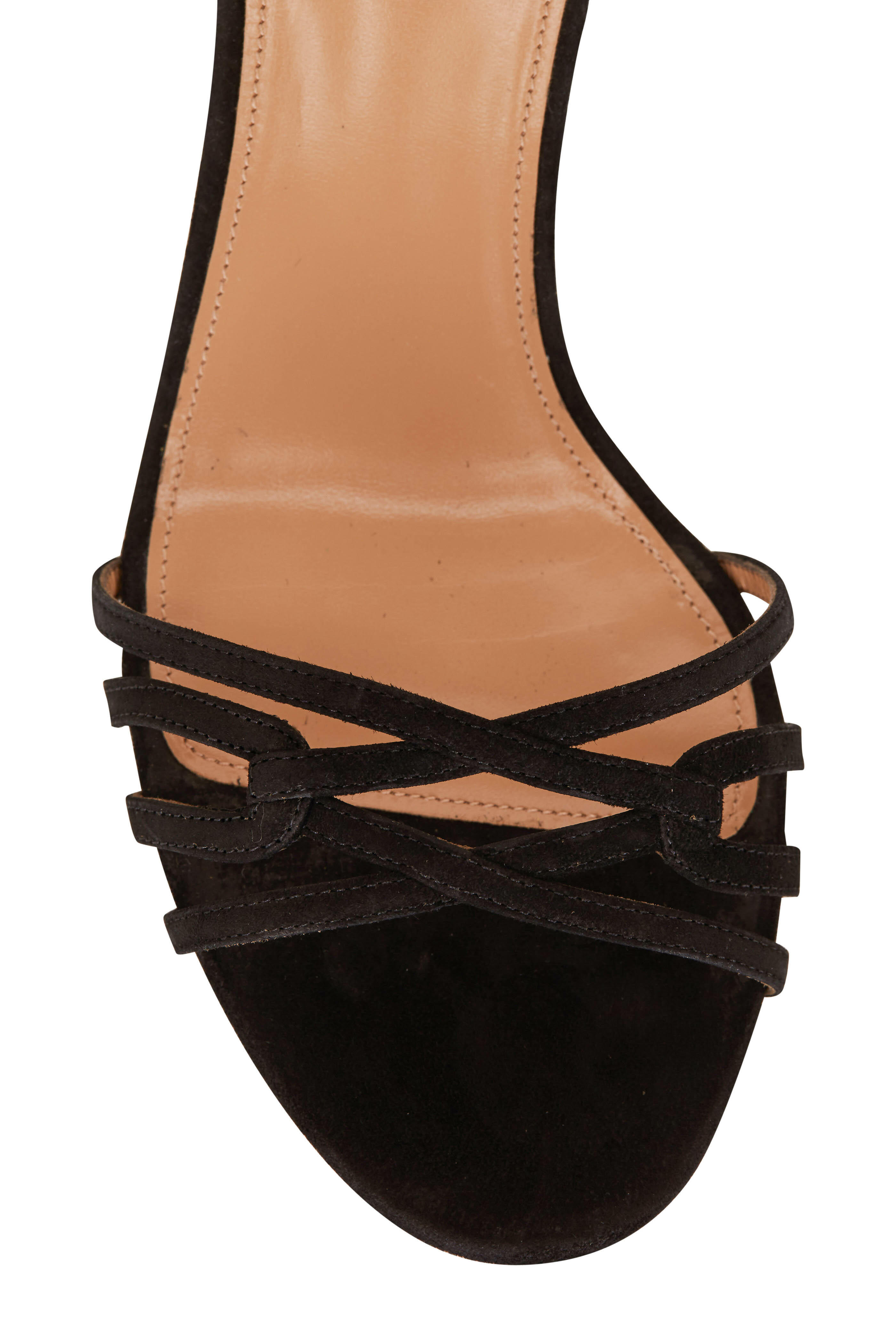 Aquazzura - First Kiss Black Suede Ankle Strap Sandal, 50mm