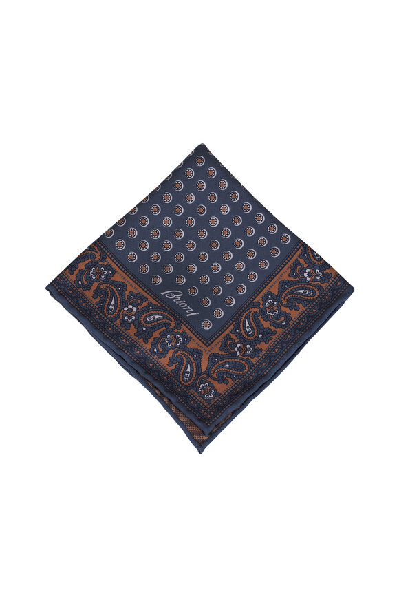 Brioni Graphite & Brown Double Sided Silk Pocket Square - view 1
