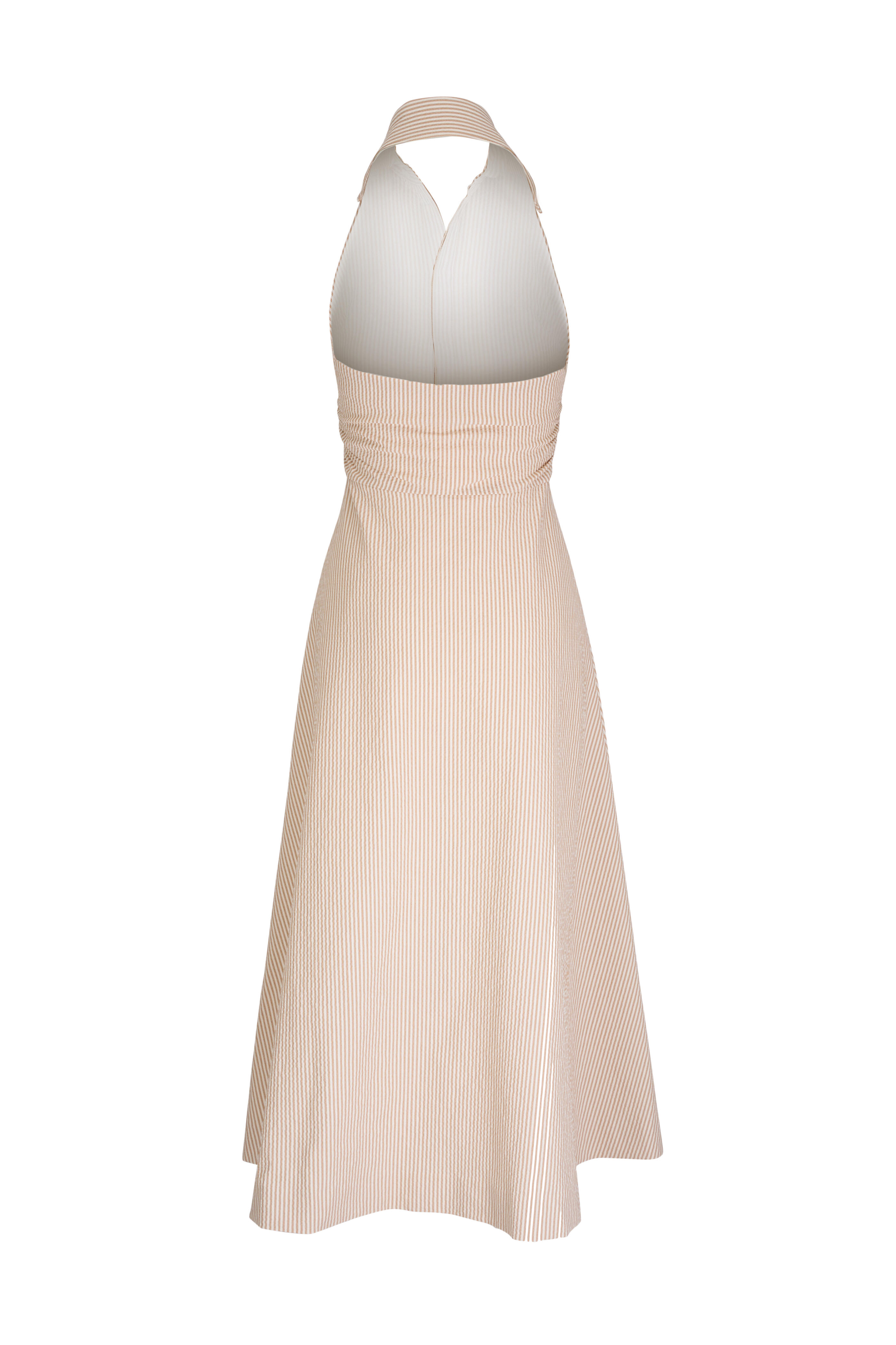 Veronica Beard - Mackey Khaki & White Halter Midi Dress