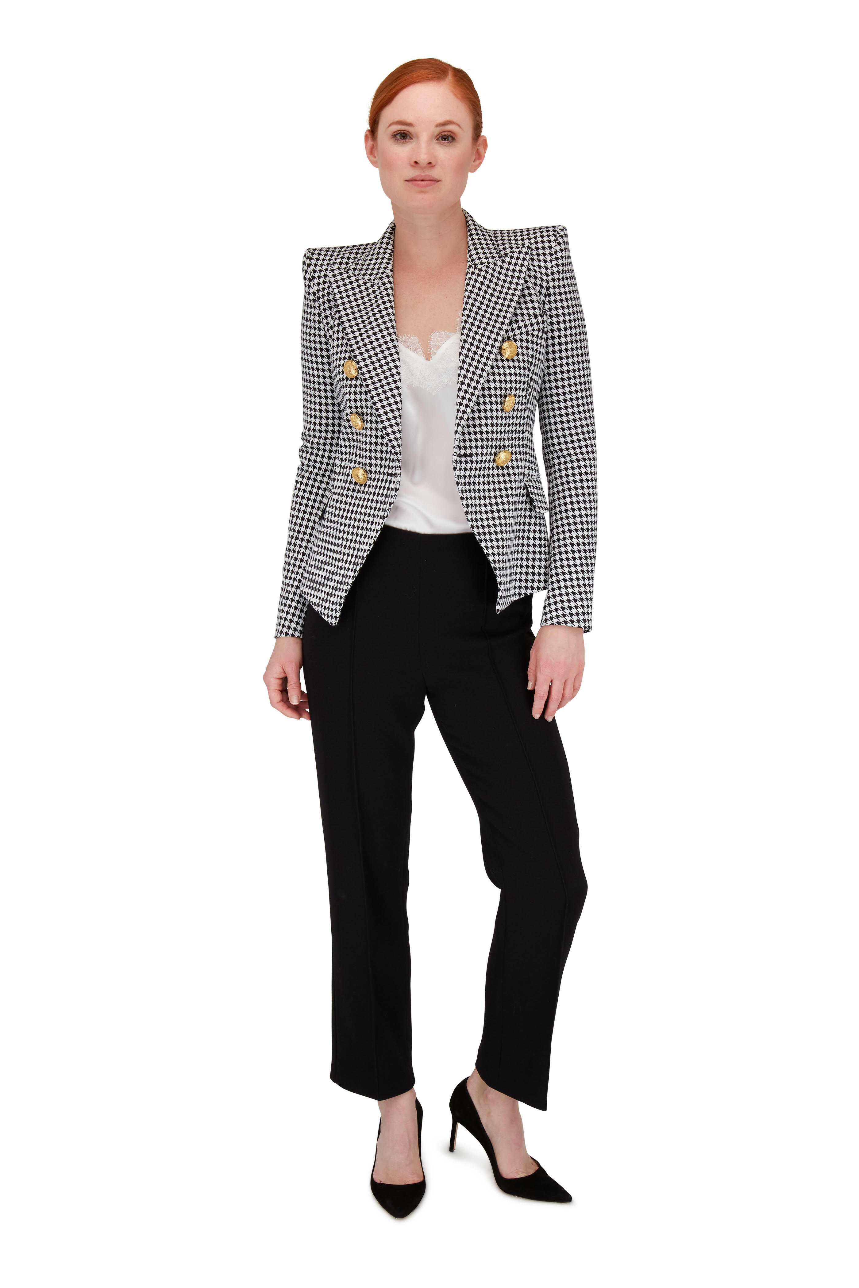 Balmain - Black & White Houndstooth Double-Breasted Jacket
