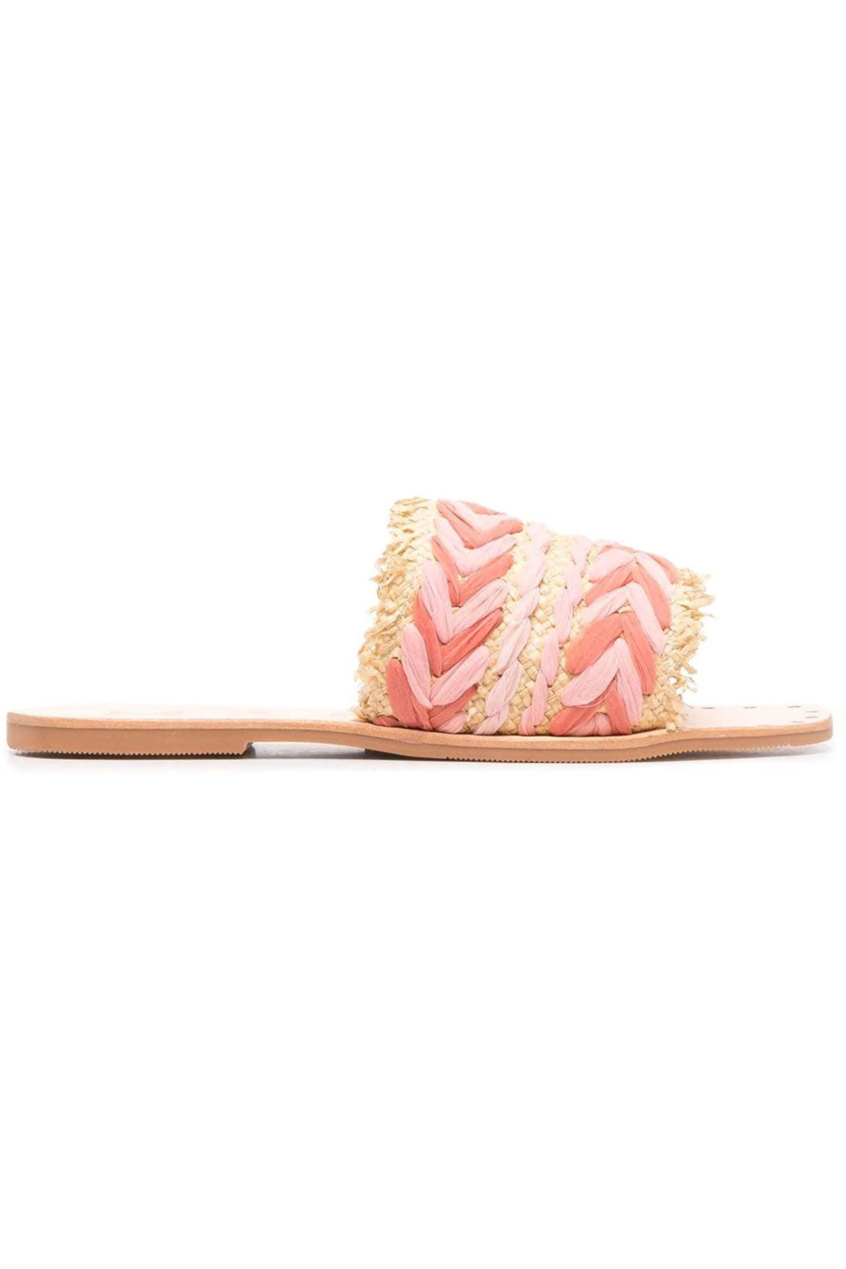 Manebi - Raffia and Chiffon Sandal in Rose