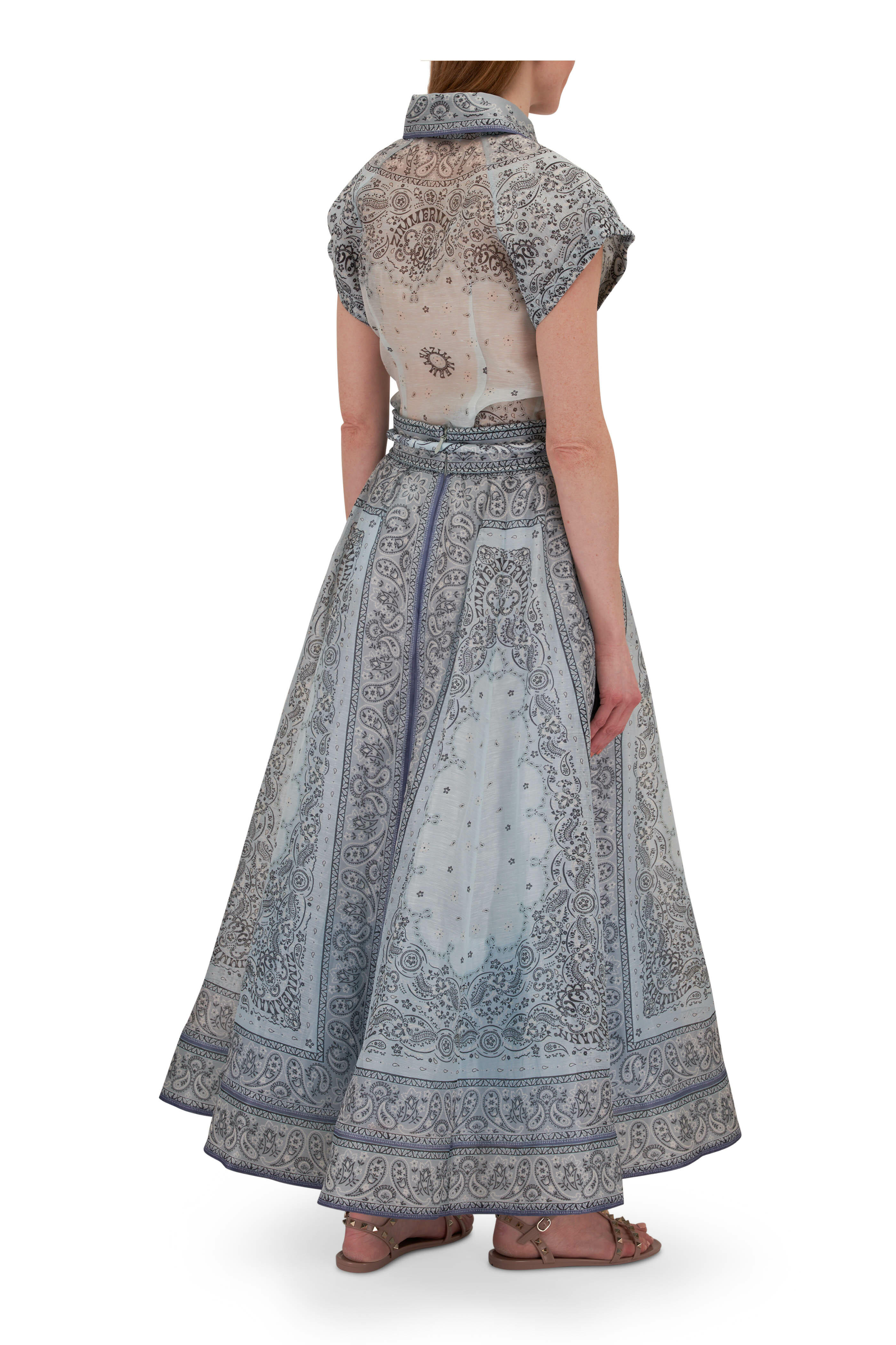 Zimmermann - Matchmaker Blue Bandana Gathered Midi Skirt