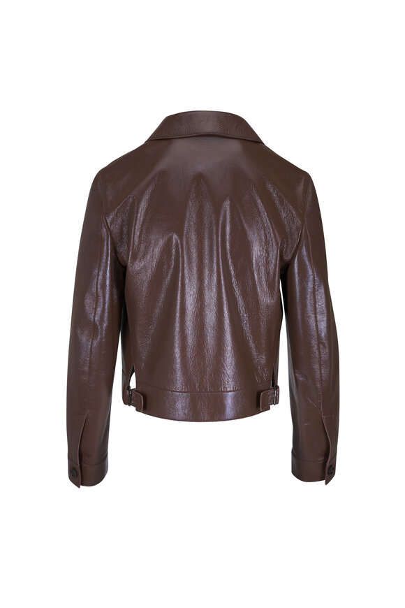 Akris Mocha Lacquered Leather Bomber Jacket - view 3