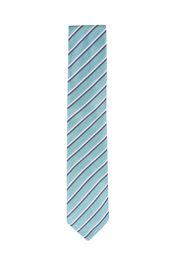 Canali Sage Green Stripe Silk Necktie