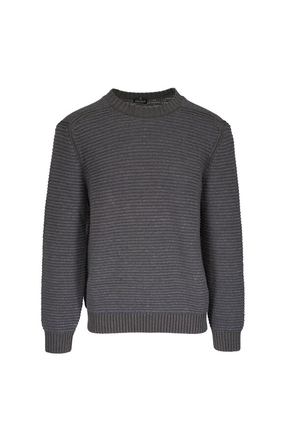 Zegna Brown Silk, Linen & Cashmere Jacquard Sweater
