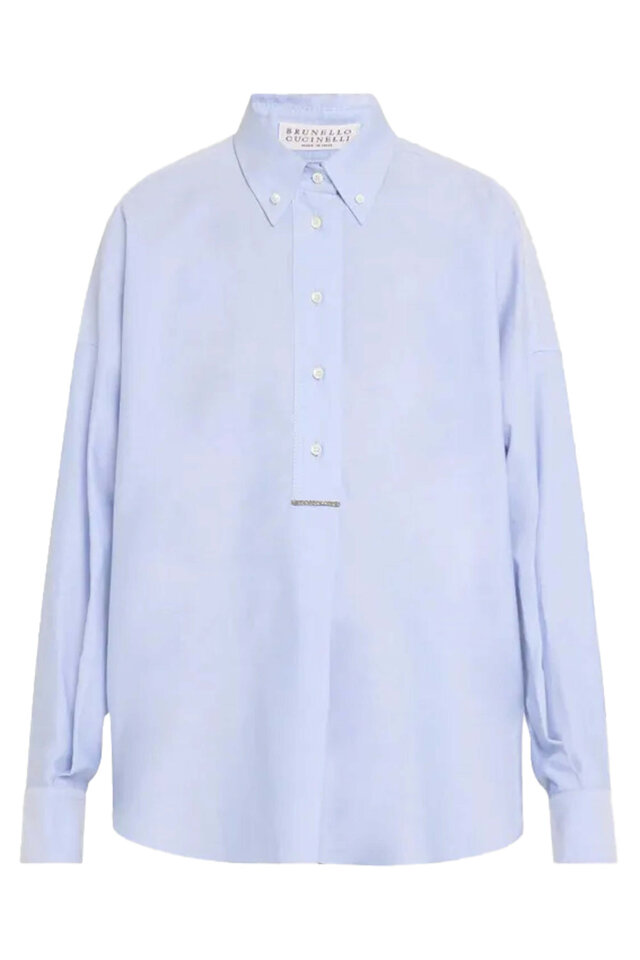 Brunello Cucinelli - Ocean Blue V-Neck Blouse | Mitchell Stores
