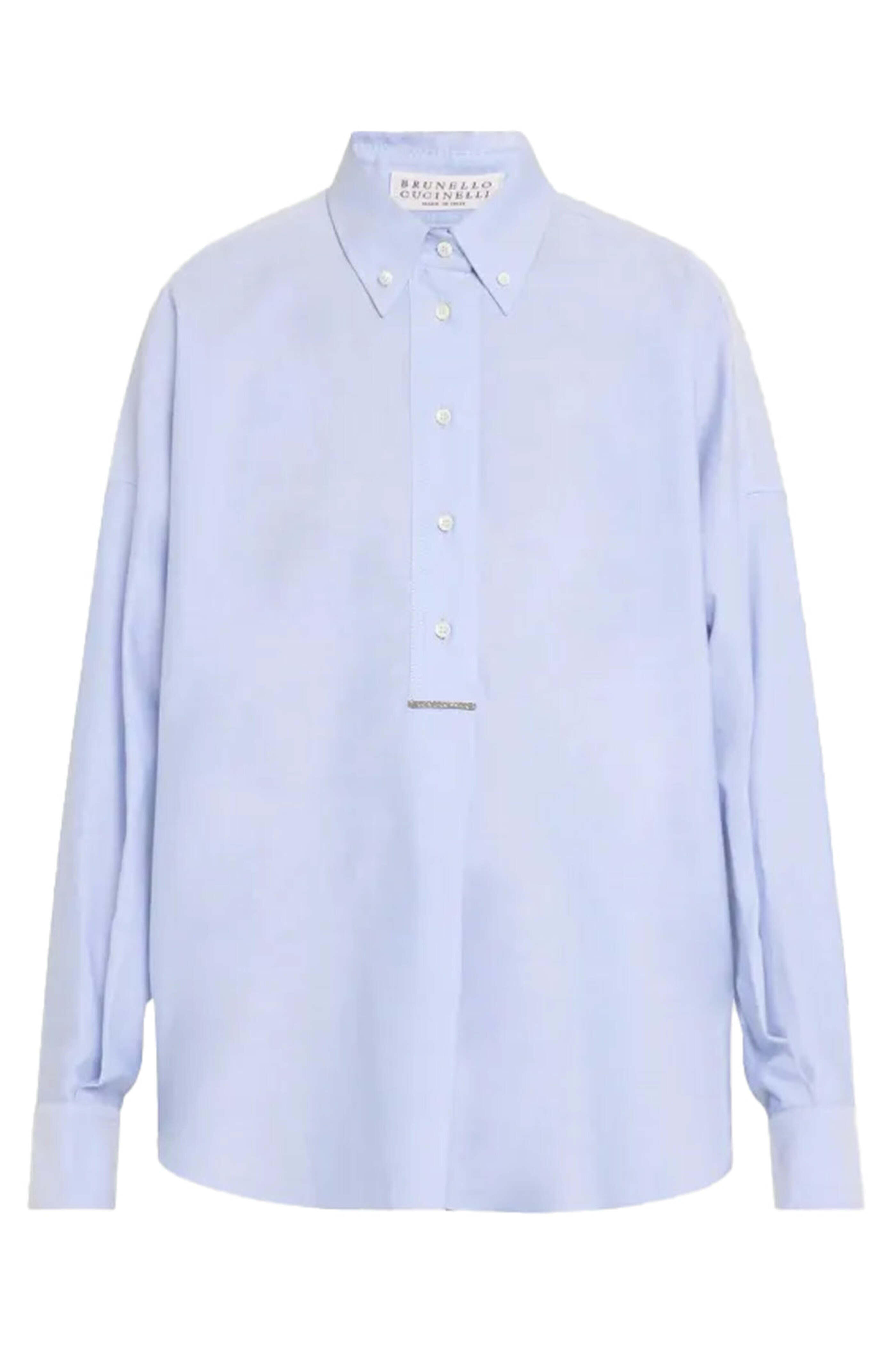 Brunello Cucinelli - Sky Blue Oxford Quarter Button Shirt