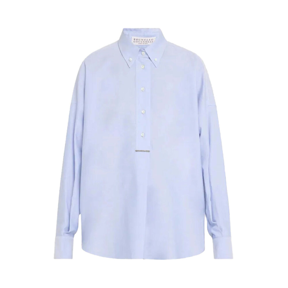 Brunello Cucinelli - Sky Blue Oxford Quarter Button Shirt