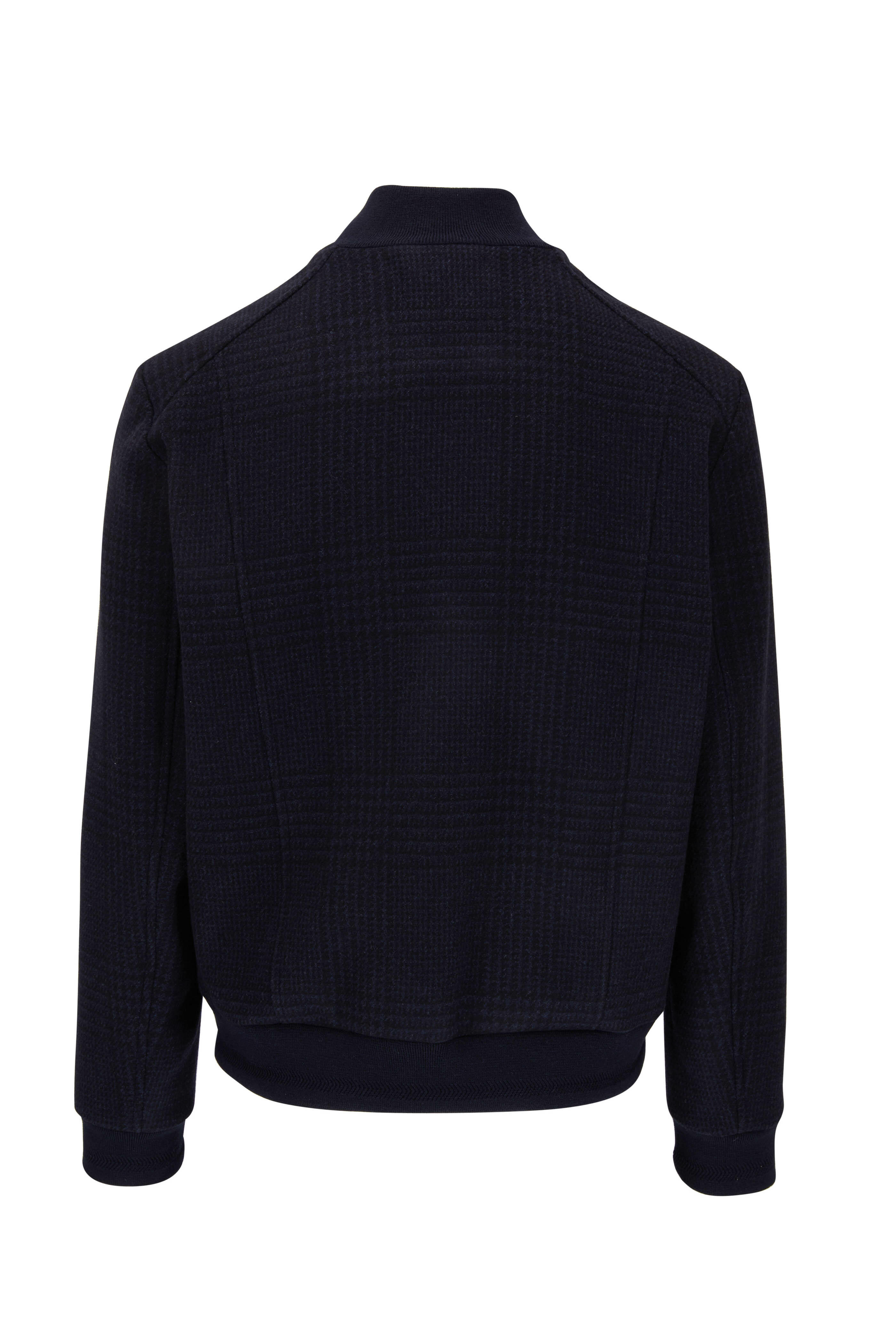 Corneliani - Navy Blue Wool & Cashmere Plaid Bomber Jacket