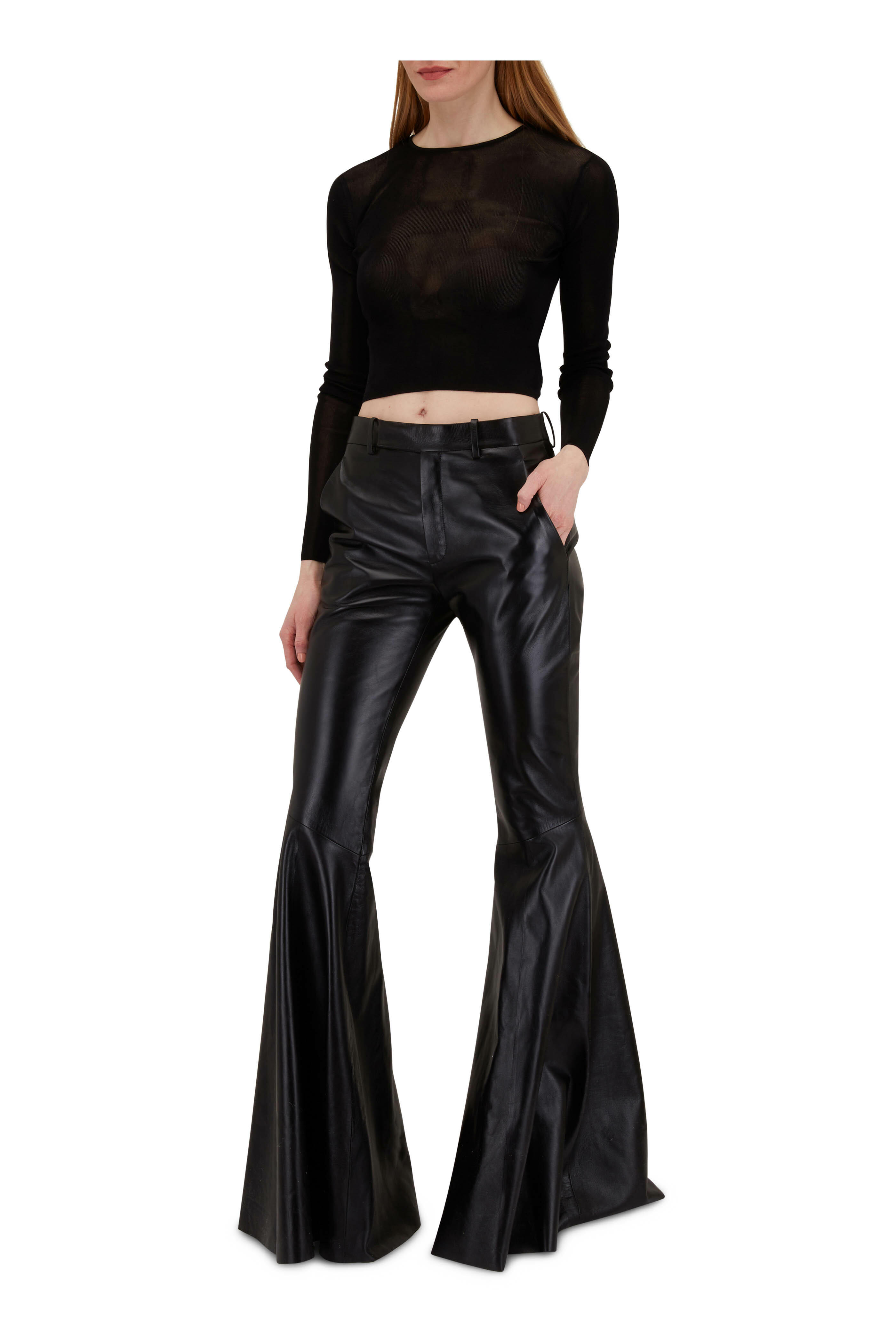 Saint Laurent - Black Leather Bellbottom Pant