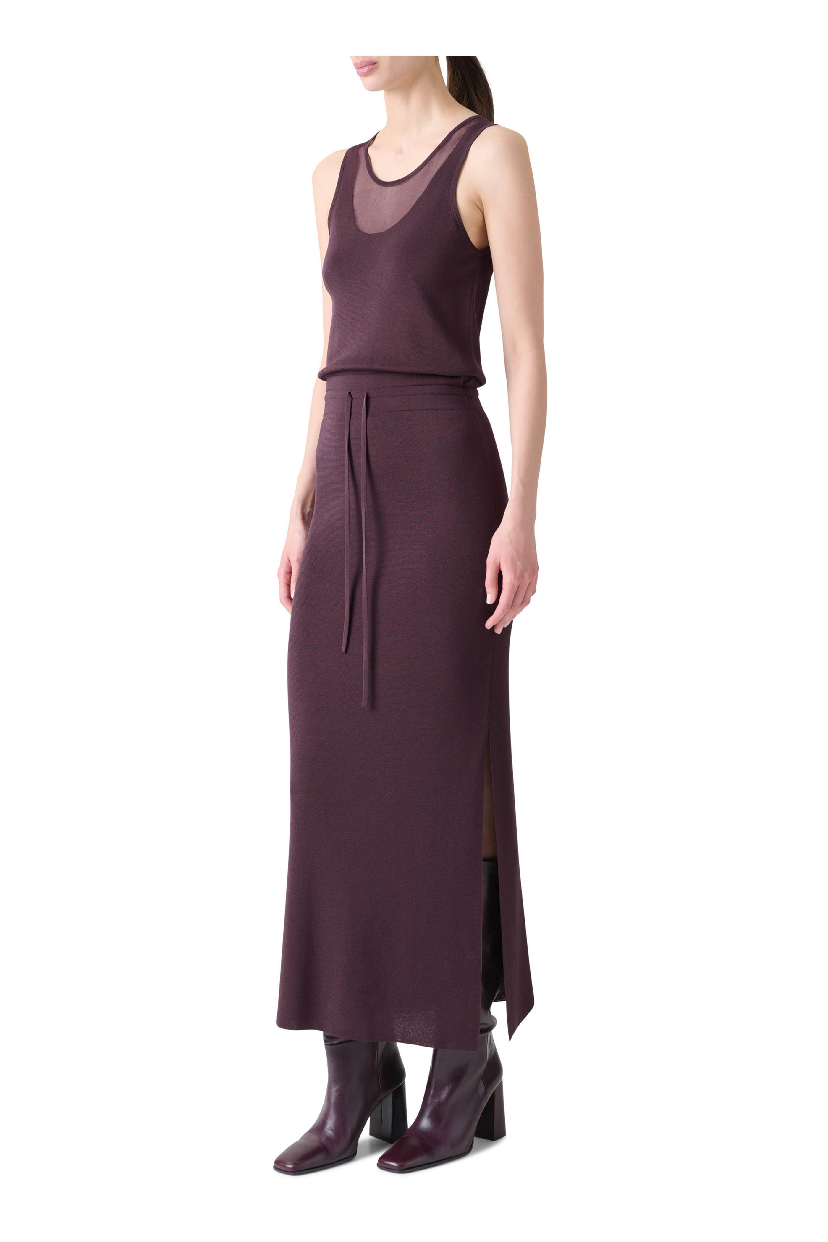 Akris Punto - Blackberry Sheer Knit Drawstring Midi Dress