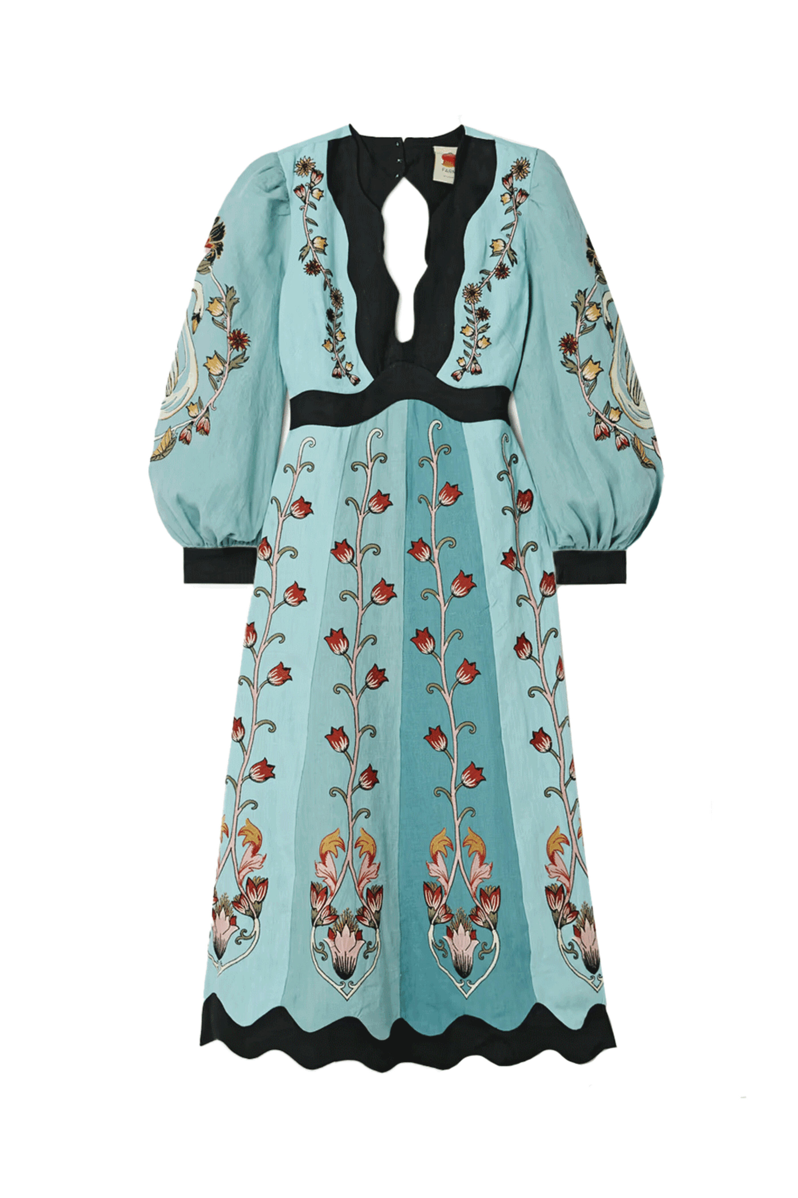 Farm Rio - Flowing Beauty Blue Long Sleeve Midi Dress