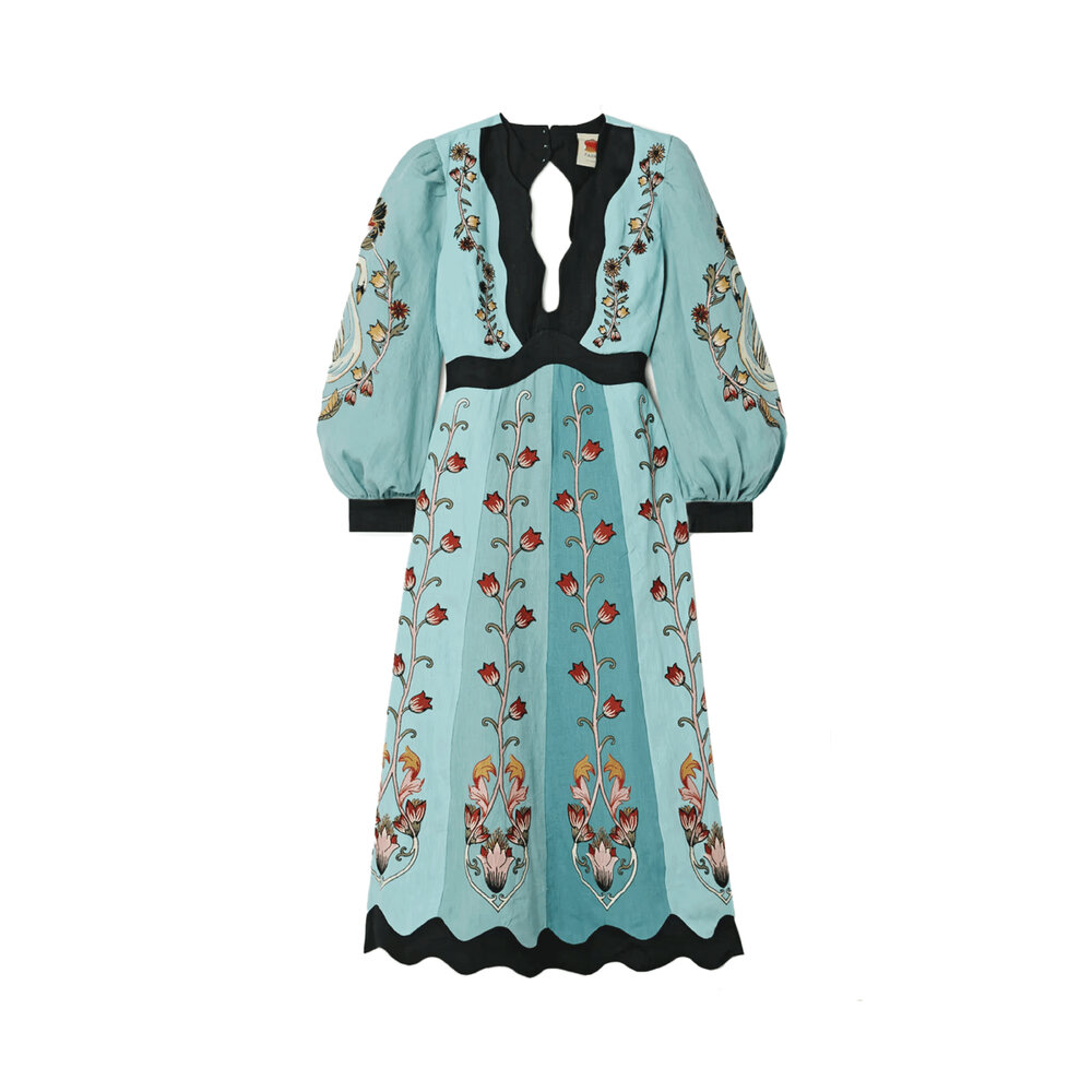 Farm Rio - Flowing Beauty Blue Long Sleeve Midi Dress