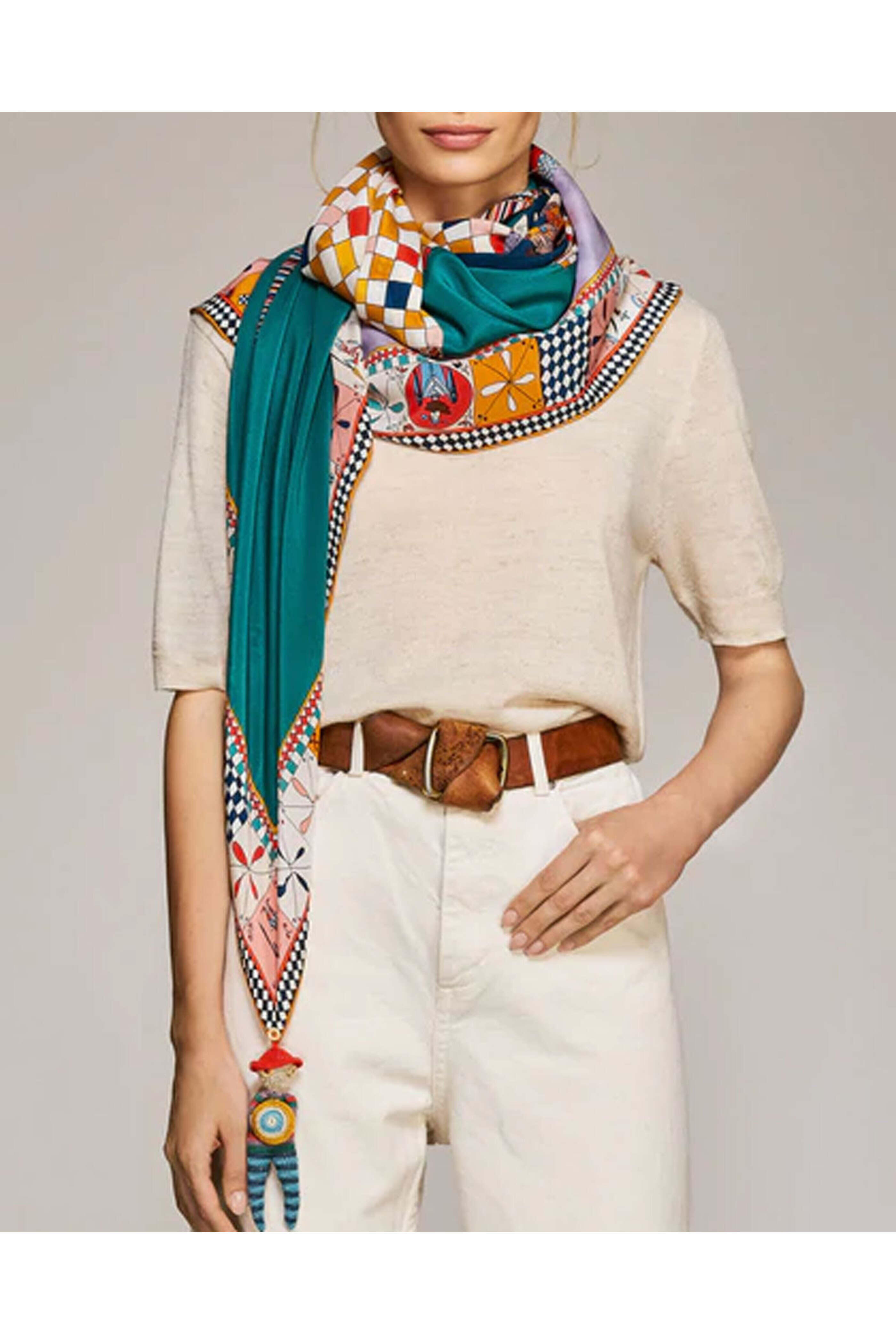 Rumi Su - Don Quixote Silk Scarf in Lilac and Teal