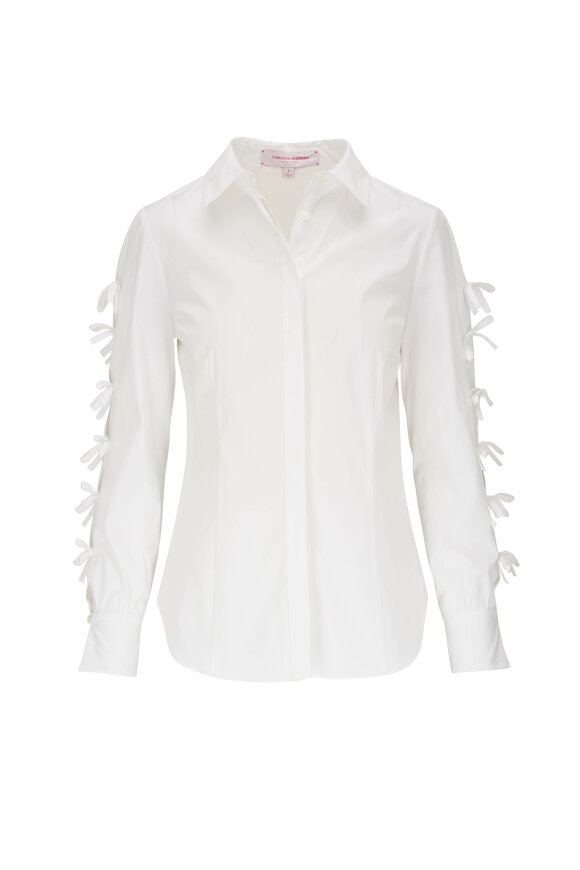 Carolina Herrera - White Bow Sleeve Cotton Blouse 