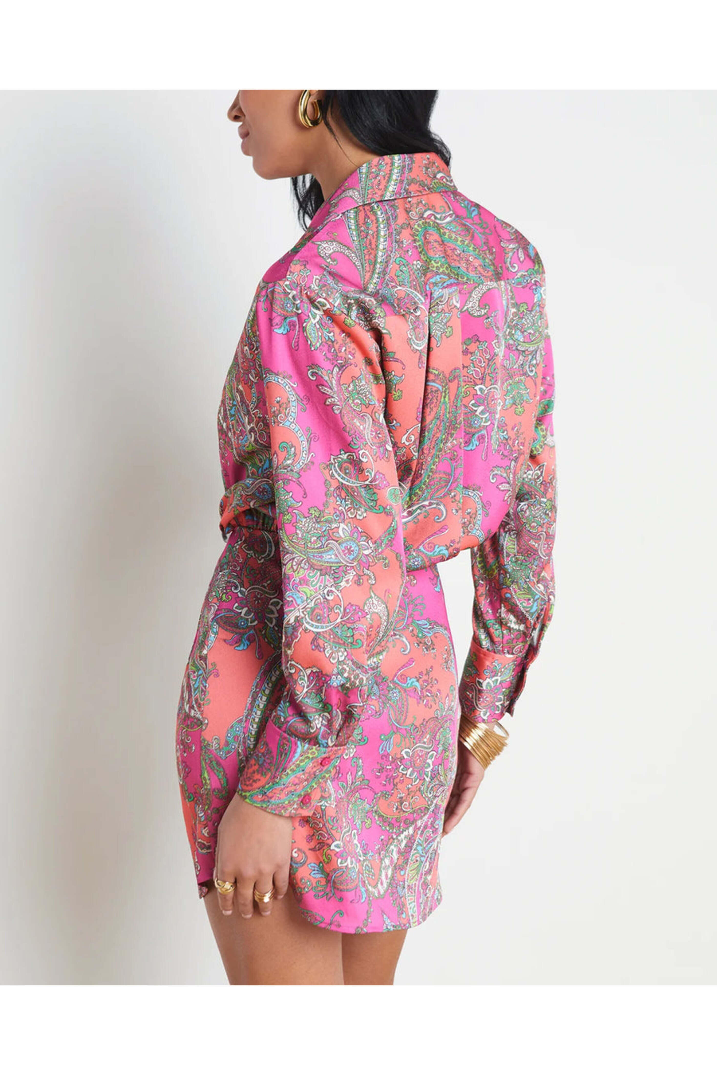 L'Agence - Rhodamine Pop Paisley Demetria Mini Shirt Dress