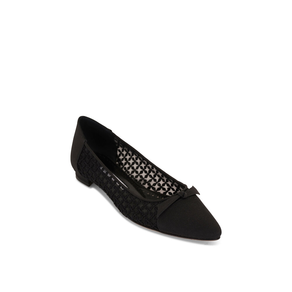 MANOLO BLAHNIK FLAT ウール Manolo Blahnik - Tiakala Black Mesh Lace Flat, 10mm