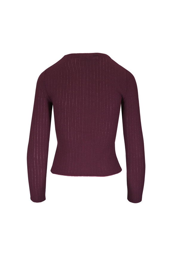 Veronica Beard Lira Burgundy Pointelle Cardigan - view 2