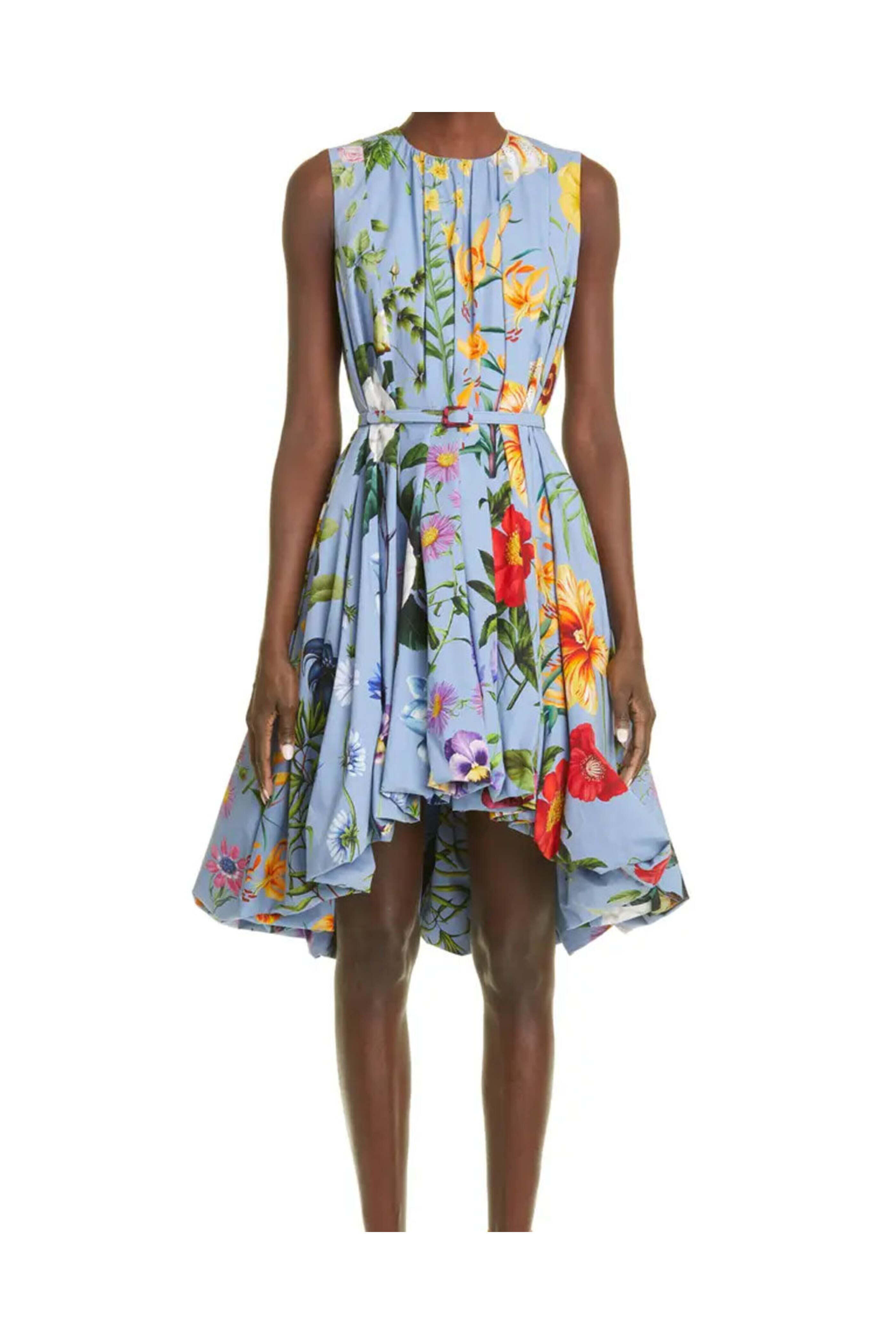 Oscar de la Renta - Slate Blue Floral Bubble Mini Dress