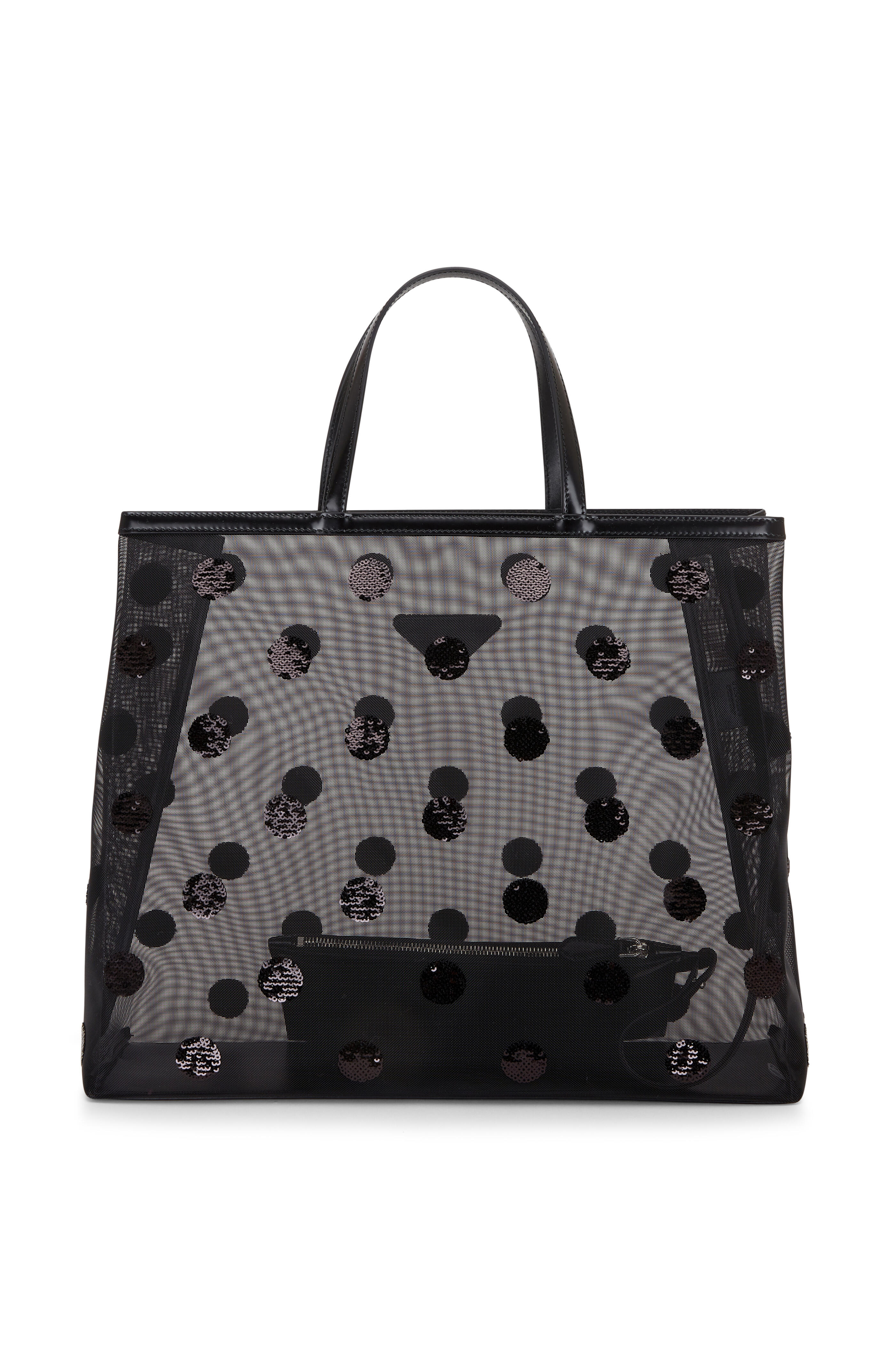 Prada Small Polka-Dot Mesh Tote Bag, Black