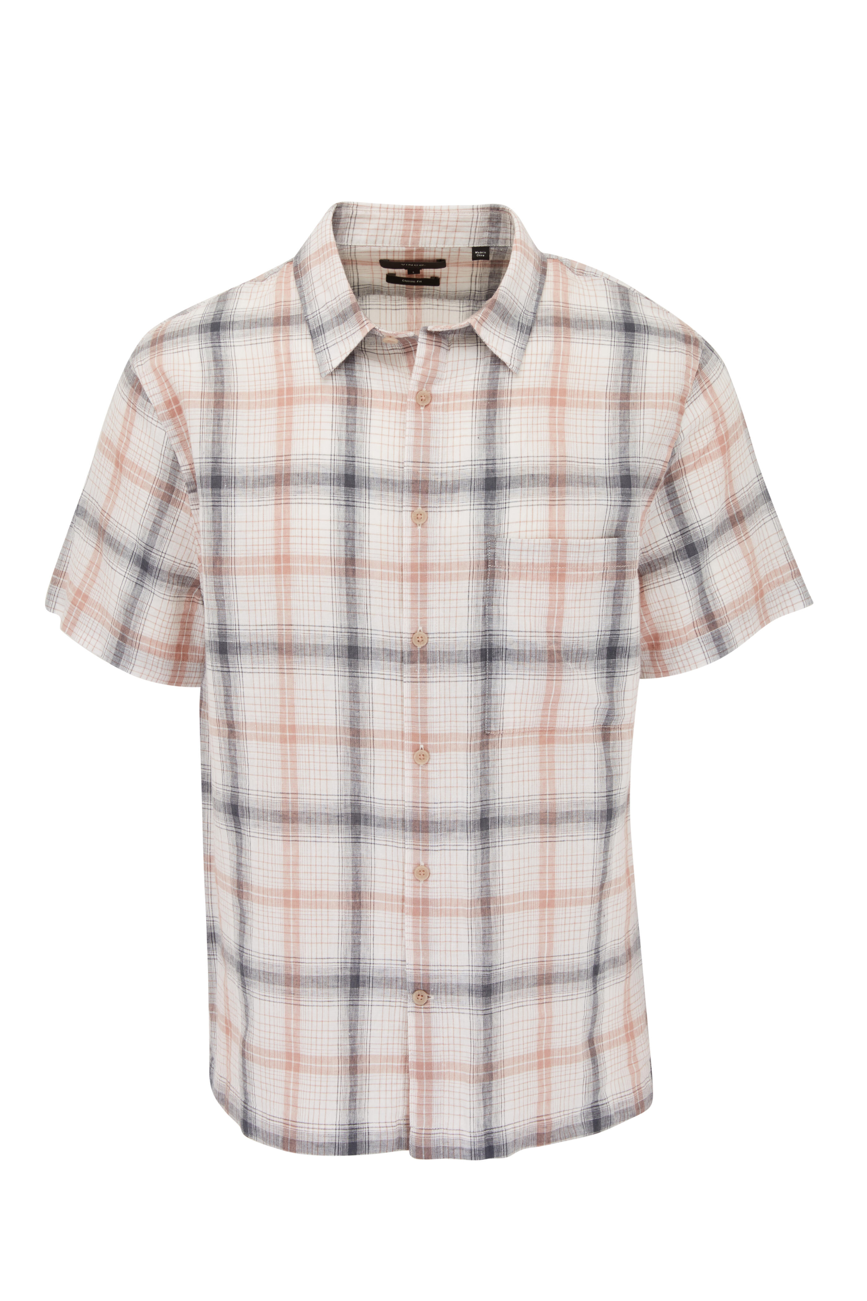 Vince - Topanga Off White & Pink Plaid Short Sleeve Shirt