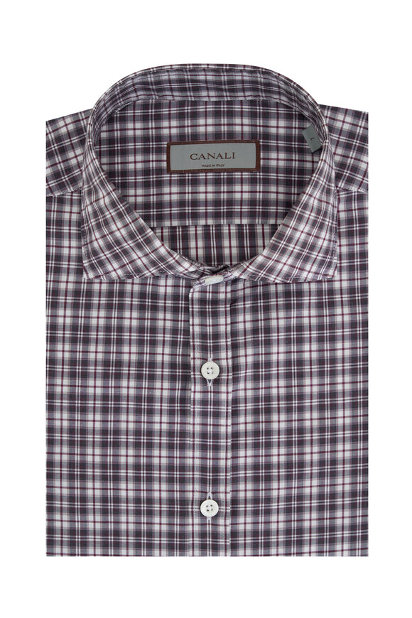 Canali Burgundy Check Cotton Sport Shirt