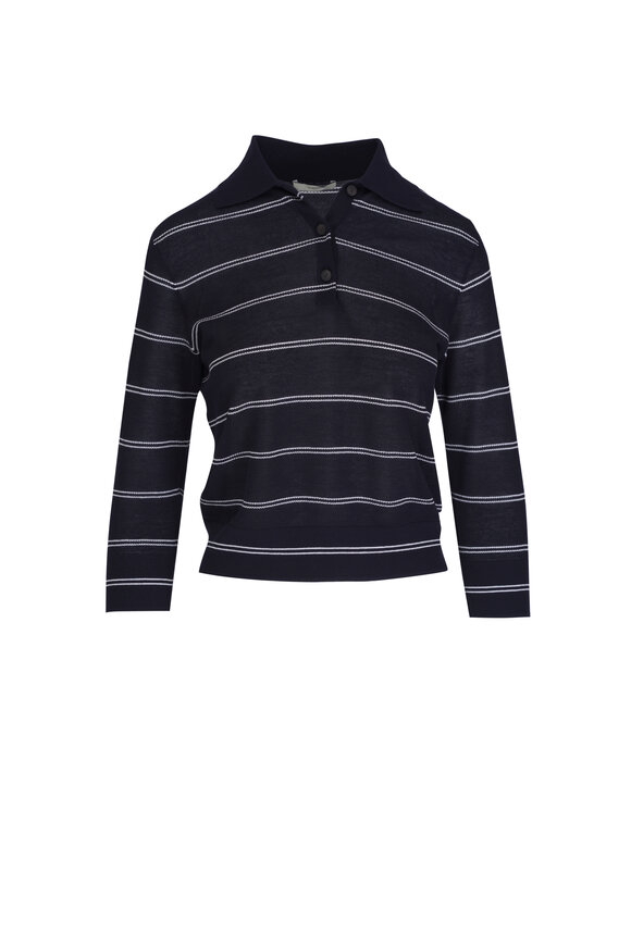 Vince Navy & White Stripe Italian Cotton Piqué Polo