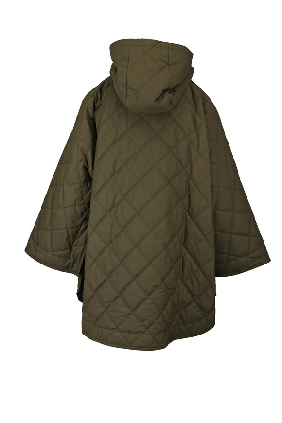 Moncler Diamond-Quilted Military Green Hooded Cape - view 2