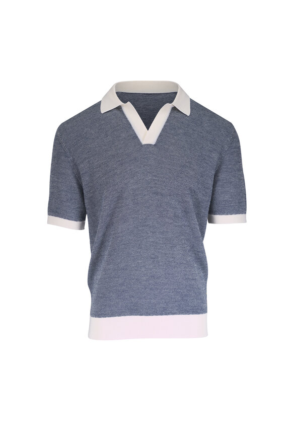 Orlebar Brown Horton Blue & White Sand Knit Polo
